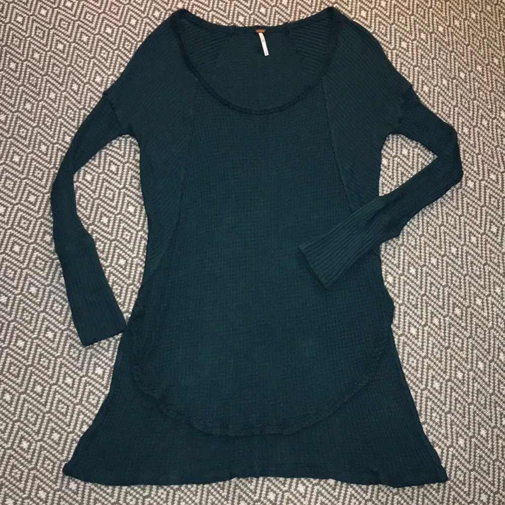 Free People Ventura Drippy Thermal Top Oversized Waffle Knit Long Sleeve Tee - Picture 3 of 8